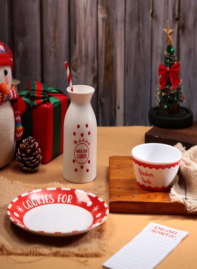 Nitial 4 Pcs Christmas Cookies for Santa Gift Set Santa Cookie Plate Santa Milk Jar Reindeer Treat Bowl Dear Santa Notepad Sticky Note Christmas Dinnerware Set for Xmas Party (Santa) - Image 5